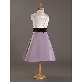 A-line Straps Knee-length Satin Junior Bridesmaid Dress (WSD0310)