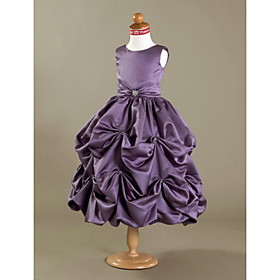 Ball Gown Scoop Tea-length Satin Flower Girl Dress