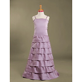 A-line Spaghetti Straps Floor-length Satin Junior Bridesmaid Dress(WSD0267)