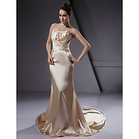 2010 Style Trumpet / Mermaid Strapless Sleeveless Elastic Satin/ Court Train Wedding Dress (W90909)