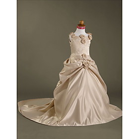 Ball Gown Square Court Train Satin Flower Girl Dress