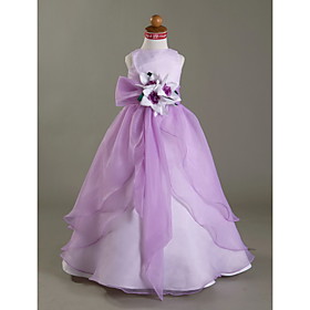 Ball Gown Scoop Floor-length Satin Organza Flower Girl Dress
