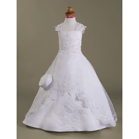 Ball Gown Capped Floor-length Satin Organza Flower Girl Dress