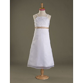 A-line Spaghetti Straps Tea-length Satin Junior Bridesmaid Dress (WSD0311)