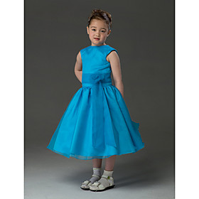 Ball Gown Jewel Knee-length Taffeta Organza Flower Girl Dress