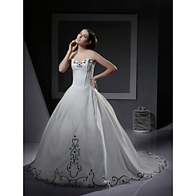 Ball Gown Sweetheart Court Train Satin Organza Wedding Dresses for Bride (HSX1260)