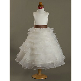 Ball Gown JewelTea-length Satin Organza Flower Girl Dress