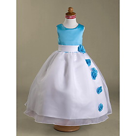 A-line Scoop Tea-length Satin Organza Flower Girl Dress A-line Scoop Tea-length Satin Organza Flower Girl Dress