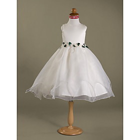 Ball Gown Bateau Knee-length  Satin  Organza Flower Girl Dress