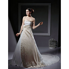 A-line Strapless Chapel Train Satin Wedding Dresses for Bride (YCF096)