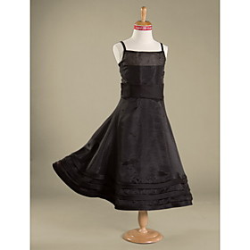 A-line Spaghetti Straps  Tea-length Organza  Satin Junior Bridesmaid Dress(WSD0290)