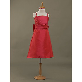 A-line Spaghetti Straps Knee-length Taffeta Junior Bridesmaid Dress(WSD0299)