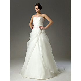 A-line Sweetheart Court Train Satin Organza Wedding Dresses for Bride (HSX272)