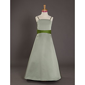 A-line Spaghetti Straps Sleeveless Floor-length Satin Junior Bridesmaid Dress
