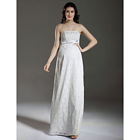 Sheath/ Column Empire Strapless Floor-length Satin Lace Maternity Wedding Dress