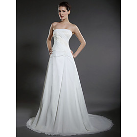 Side-Draped Fit and Flare Wedding Dresses with Beaded Applique (HSX030)