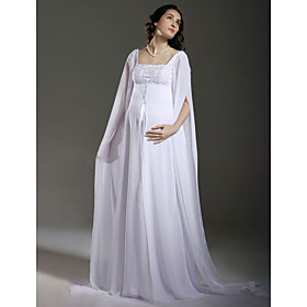 Sheath/ Column Empire Square Floor-length Chiffon Maternity Long Sleeve Wedding Dress