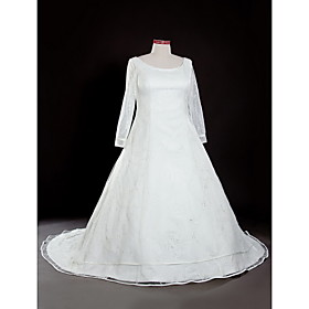 A-line Square Chapel Train Satin Plus Size Wedding Dresses for Bride X099