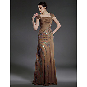 Sheath/ Column Square Neckline Floor-length Chiffon Matte Satin Mother of the Bride Dress