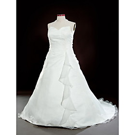 A-Line Halter Chapel Train Satin Organza Plus Size Wedding Dresses for Bride X093