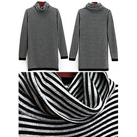 Wool Long Sleeves Cowl Neck Stripes Longline Sweater/Inspired by LINDSAY LOHAN Women's Sweaters(1001BC016-0751)