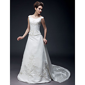 Princess A-line Off-the-shoulder Chapel Train Satin Wedding Dresses for Bride (HSX1257)