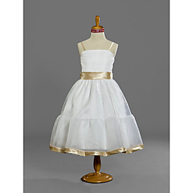 A-line Spaghetti Straps Knee-length Satin Tulle Junior Bridesmaid Dress (WSD0312)