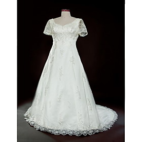 Princess A-line Sweetheart Sweep Train Lace Wedding Dresses for Bride (HSGX033)