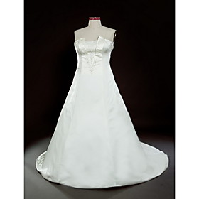 A-line Strapless Chapel Train Plus Size Wedding Dresses for Bride X086