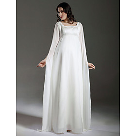 Sheath/ Column Empire Square Floor-length Satin Chiffon Maternity Wedding Dress with Split Front