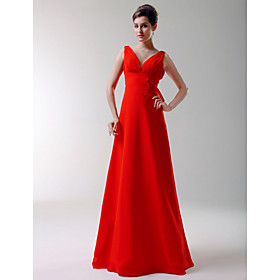 2009 Style A-Line V-neck Floor-length Elastic Silk-like Satin Bridesmaid/ Wedding Party Dress (HSX162)