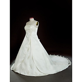 A-line Strapless Court Train Satin Organza Plus Size Wedding Dresses for Bride X076