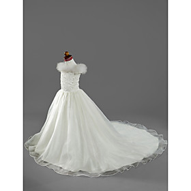Ball Gown Off-the-shoulder Court Train Organza Satin Flower Girl Dress / First Communion Dress