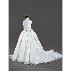 Ball Gown Spaghetti Straps Court Train Taffeta Satin Flower Girl Dresses / First Communion Dresses