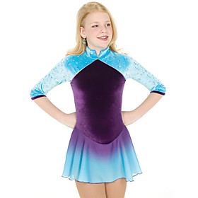 Blue Shades Single Layer Turtleneck Figure Skating Dress 1/2 Length Sleeves