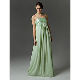 2010 Style Empire Strapless Floor-length Sleeveless Chiffon/ Elastic Silk-like Satin Ruffles Bridesmaid Dress (FSH0636)