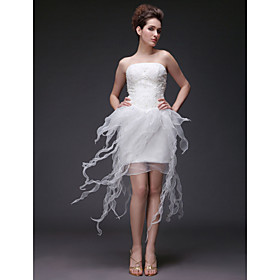 2009 Style Sheath / Column Strapless Short / Mini Satin Organza Wedding Dress for Bride (WGY0069)