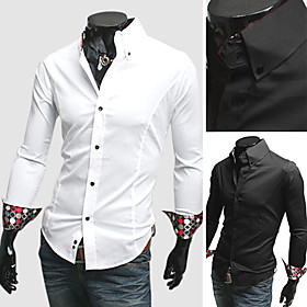 Mens Casual Slim Fit Fashion Shirt with Luxury Cuff Long Sleeve Black and White Mens Casual Slim Fit Fashion Shirt with Luxury Cuff Long Sleeve Black and White
