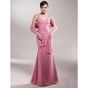 Trumpet/ Mermaid V-neck Floor-length Chiffon Mother of the Bride Dress With A Wrap