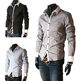Slim Fit Fashion Mens Shirt with Contrast Color Collar Long Sleeve