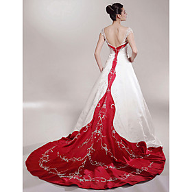 A-line Off-the-shoulder Chapel Train Satin Luxury Wedding Dress