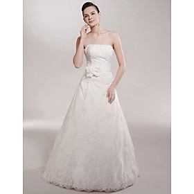 A-line Strapless Sweep/ Brush Train Sleeveless Tulle Luxury  Wedding Dress (WSW0561)
