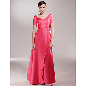 A-line V-neck Floor-length Satin Mother of the Bride Dress