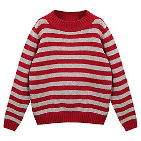 Women's Stripe Round Collar Long Sleeve Sweater