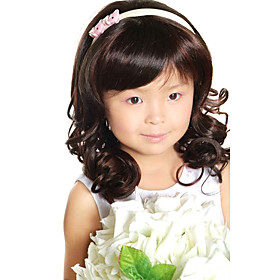 Kids Hairstyles Long Curly Dark Brown Children Hair Wig With Side Bang (0463-6.17-357)