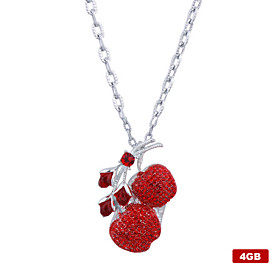 4GB Crystal Cherry Style USB Flash Drive Necklace (Red)
