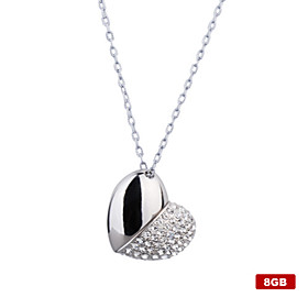 8GB Heart Shaped USB Flash Drive Necklace (Silver)