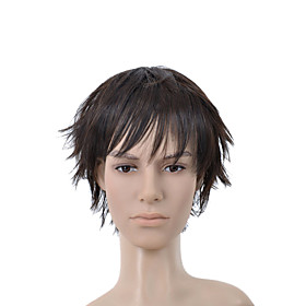 Short Straight Dark Brown Full Bang Men Hair Wig