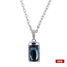 Stainless Steel Blue Crystal USB2.0 Flash Drive Necklace 8GB