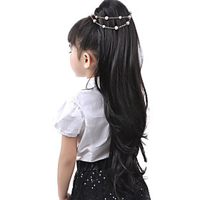 Kids Hairstyles Extra Long Straight Black Children Hairpiece Ponytail(0463-6.17-370)